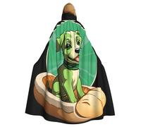 Halloween Adult Hooded Cape Cloak MSRHIUEF Little green dog on the bread boat Printing Super Large Hooded Cloak with Bow Tie