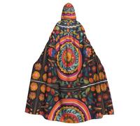 Halloween Adult Hooded Cape Cloak MSRHIUEF Mexican Folk Art Boho Printing Super Large Hooded Cloak with Bow Tie