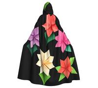 Halloween Adult Hooded Cape Cloak MSRHIUEF Origami flowers Printing Super Large Hooded Cloak with Bow Tie