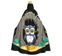 Halloween Adult Hooded Cape Cloak MSRHIUEF Owl Guarding Treasure Printing Super Large Hooded Cloak with Bow Tie