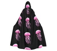 Halloween Adult Hooded Cape Cloak MSRHIUEF Pink jellyfish Printing Super Large Hooded Cloak with Bow Tie