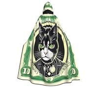 Halloween Adult Hooded Cape Cloak MSRHIUEF Punk Cat Printing Super Large Hooded Cloak with Bow Tie