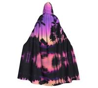 Halloween Adult Hooded Cape Cloak MSRHIUEF Purple Palm Grove Printing Super Large Hooded Cloak with Bow Tie