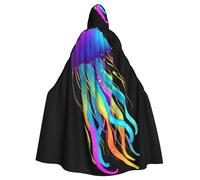 Halloween Adult Hooded Cape Cloak MSRHIUEF rainbow jellyfish Printing Super Large Hooded Cloak with Bow Tie