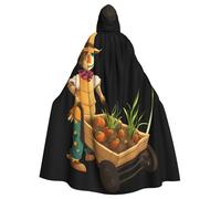 Halloween Adult Hooded Cape Cloak MSRHIUEF Scarecrow pushing a cart Printing Super Large Hooded Cloak with Bow Tie