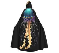 Halloween Adult Hooded Cape Cloak MSRHIUEF Scary jellyfish Printing Super Large Hooded Cloak with Bow Tie