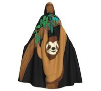 Halloween Adult Hooded Cape Cloak MSRHIUEF Sloth climbing a tree Printing Super Large Hooded Cloak with Bow Tie