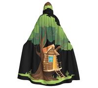 Halloween Adult Hooded Cape Cloak MSRHIUEF Small cabin on a tree branch Printing Super Large Hooded Cloak with Bow Tie