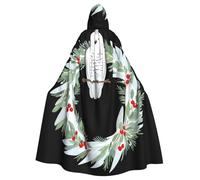 Halloween Adult Hooded Cape Cloak MSRHIUEF Snowy owl on Christmas wreath Printing Super Large Hooded Cloak with Bow Tie