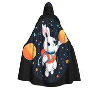 Halloween Adult Hooded Cape Cloak MSRHIUEF Space Rabbit in the Universe Printing Super Large Hooded Cloak with Bow Tie