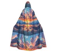 Halloween Adult Hooded Cape Cloak MSRHIUEF Sunset on the sea Printing Super Large Hooded Cloak with Bow Tie