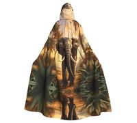Halloween Adult Hooded Cape Cloak MSRHIUEF Tropical African Elephant Printing Super Large Hooded Cloak with Bow Tie