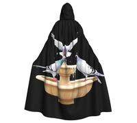 Halloween Adult Hooded Cape Cloak MSRHIUEF White dove on the fountain Printing Super Large Hooded Cloak with Bow Tie