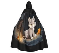 Halloween Adult Hooded Cape Cloak MSRHIUEF Wolf cub in the cave Printing Super Large Hooded Cloak with Bow Tie