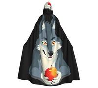 Halloween Adult Hooded Cape Cloak MSRHIUEF wolf eating apple Printing Super Large Hooded Cloak with Bow Tie