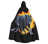 Halloween Adult Hooded Cape Cloak MSRHIUEF Wolves in Flames Printing Super Large Hooded Cloak with Bow Tie