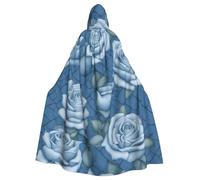 Halloween Adult Hooded Cape Cloak WHJSSF Beautiful roses on blue background Printed Super Large Hooded Cloak with Bow Tie