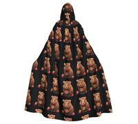 Halloween Adult Hooded Cape Cloak WHJSSF Capybara eating strawberries Printed Super Large Hooded Cloak with Bow Tie