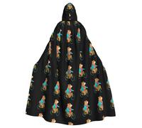 Halloween Adult Hooded Cape Cloak WHJSSF Capybara on a bicycle Printed Super Large Hooded Cloak with Bow Tie