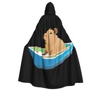 Halloween Adult Hooded Cape Cloak WHJSSF Capybara on a boat Printed Super Large Hooded Cloak with Bow Tie