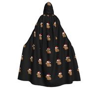 Halloween Adult Hooded Cape Cloak WHJSSF Capybara with Santa Hat Printed Super Large Hooded Cloak with Bow Tie