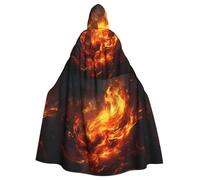 Halloween Adult Hooded Cape Cloak WHJSSF Flames burning Printed Super Large Hooded Cloak with Bow Tie