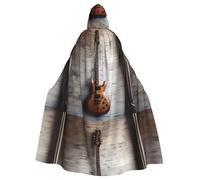 Halloween Adult Hooded Cape Cloak WHJSSF Guitar hanging on the wall Printed Super Large Hooded Cloak with Bow Tie