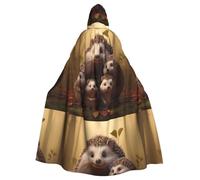 Halloween Adult Hooded Cape Cloak WHJSSF Happy little hedgehog family Printed Super Large Hooded Cloak with Bow Tie