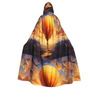 Halloween Adult Hooded Cape Cloak WHJSSF Hot air balloon on the sun Printed Super Large Hooded Cloak with Bow Tie