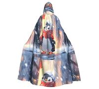 Halloween Adult Hooded Cape Cloak WHJSSF Little penguin looking at the snow Printed Super Large Hooded Cloak with Bow Tie