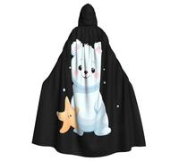 Halloween Adult Hooded Cape Cloak WHJSSF Little white bear holding a starfish Printed Super Large Hooded Cloak with Bow Tie