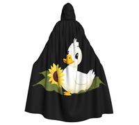 Halloween Adult Hooded Cape Cloak WHJSSF Little white duck holding sunflower Printed Super Large Hooded Cloak with Bow Tie