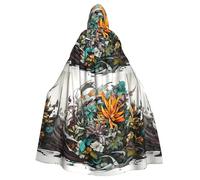 Halloween Adult Hooded Cape Cloak WHJSSF Mixed Flowers Printed Super Large Hooded Cloak with Bow Tie