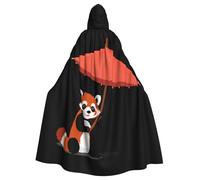 Halloween Adult Hooded Cape Cloak WHJSSF Red panda under the parasol Printed Super Large Hooded Cloak with Bow Tie