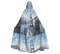 Halloween Adult Hooded Cape Cloak WHJSSF Seagull on the bridge Printed Super Large Hooded Cloak with Bow Tie
