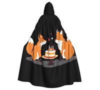 Halloween Adult Hooded Cape Cloak WHJSSF Two foxes sharing a cake Printed Super Large Hooded Cloak with Bow Tie