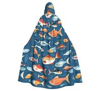 Halloween Adult Hooded Cape Cloak WHJSSF Various Sea Fish Pattern Printed Super Large Hooded Cloak with Bow Tie
