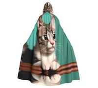 Halloween Adult Hooded Cape Cloak YYHHAOFA A curious cat Pattern Super Large Hooded Cloak with Bow Tie