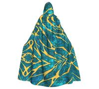 Halloween Adult Hooded Cape Cloak YYHHAOFA Azurite Teal and Foil Gold Oil Marble Pattern Pattern Super Large Hooded Cloak with Bow Tie