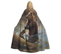 Halloween Adult Hooded Cape Cloak YYHHAOFA beaver working Pattern Super Large Hooded Cloak with Bow Tie