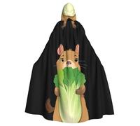 Halloween Adult Hooded Cape Cloak YYHHAOFA Capybara holding Chinese cabbage Pattern Super Large Hooded Cloak with Bow Tie