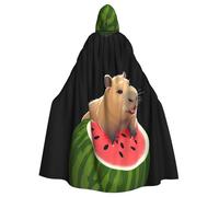 Halloween Adult Hooded Cape Cloak YYHHAOFA Capybara on watermelon Pattern Super Large Hooded Cloak with Bow Tie