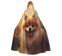 Halloween Adult Hooded Cape Cloak YYHHAOFA cute pomeranian Pattern Super Large Hooded Cloak with Bow Tie