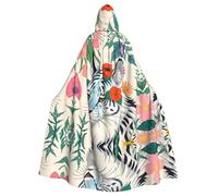 Halloween Adult Hooded Cape Cloak YYHHAOFA Cute white tiger Pattern Super Large Hooded Cloak with Bow Tie