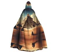 Halloween Adult Hooded Cape Cloak YYHHAOFA Dreaming of the Pyramids of Khufu Pattern Super Large Hooded Cloak with Bow Tie