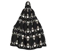 Halloween Adult Hooded Cape Cloak YYHHAOFA Evil skull horn Pattern Super Large Hooded Cloak with Bow Tie