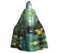 Halloween Adult Hooded Cape Cloak YYHHAOFA Little Bridge in the East Pattern Super Large Hooded Cloak with Bow Tie
