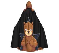 Halloween Adult Hooded Cape Cloak YYHHAOFA Little brown bear on the star Pattern Super Large Hooded Cloak with Bow Tie