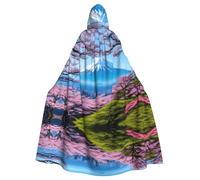 Halloween Adult Hooded Cape Cloak YYHHAOFA Mt. Fuji in early spring Pattern Super Large Hooded Cloak with Bow Tie