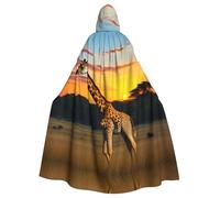 Halloween Adult Hooded Cape Cloak YYHHAOFA Natural sunset giraffe Pattern Super Large Hooded Cloak with Bow Tie